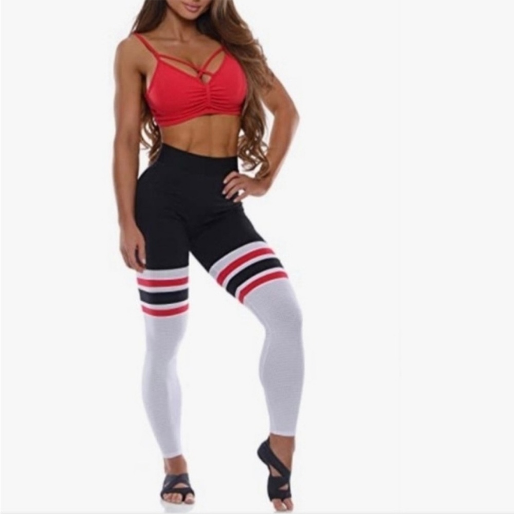 Bombshell Sportswear Red/White/Black Thigh High Leggings Small